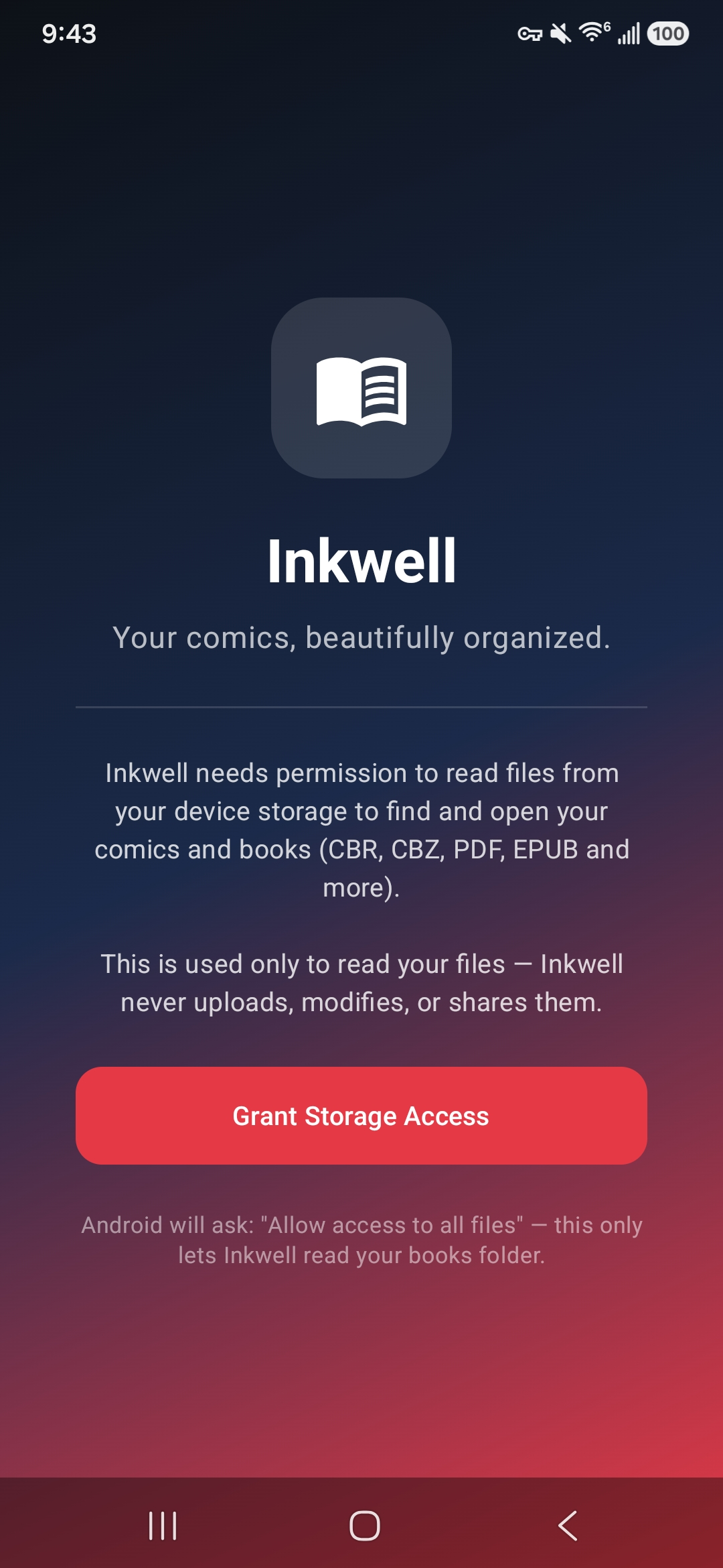 Inkwell welcome screen
